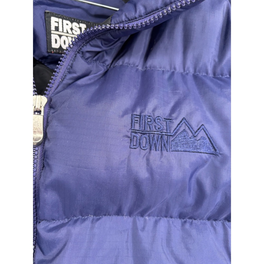 Sz S FIRST DOWN Puffer Coat Jacket Men Duck Feather REVERSIBLE NAVY BLUE/BLACK - Picture 5 of 8